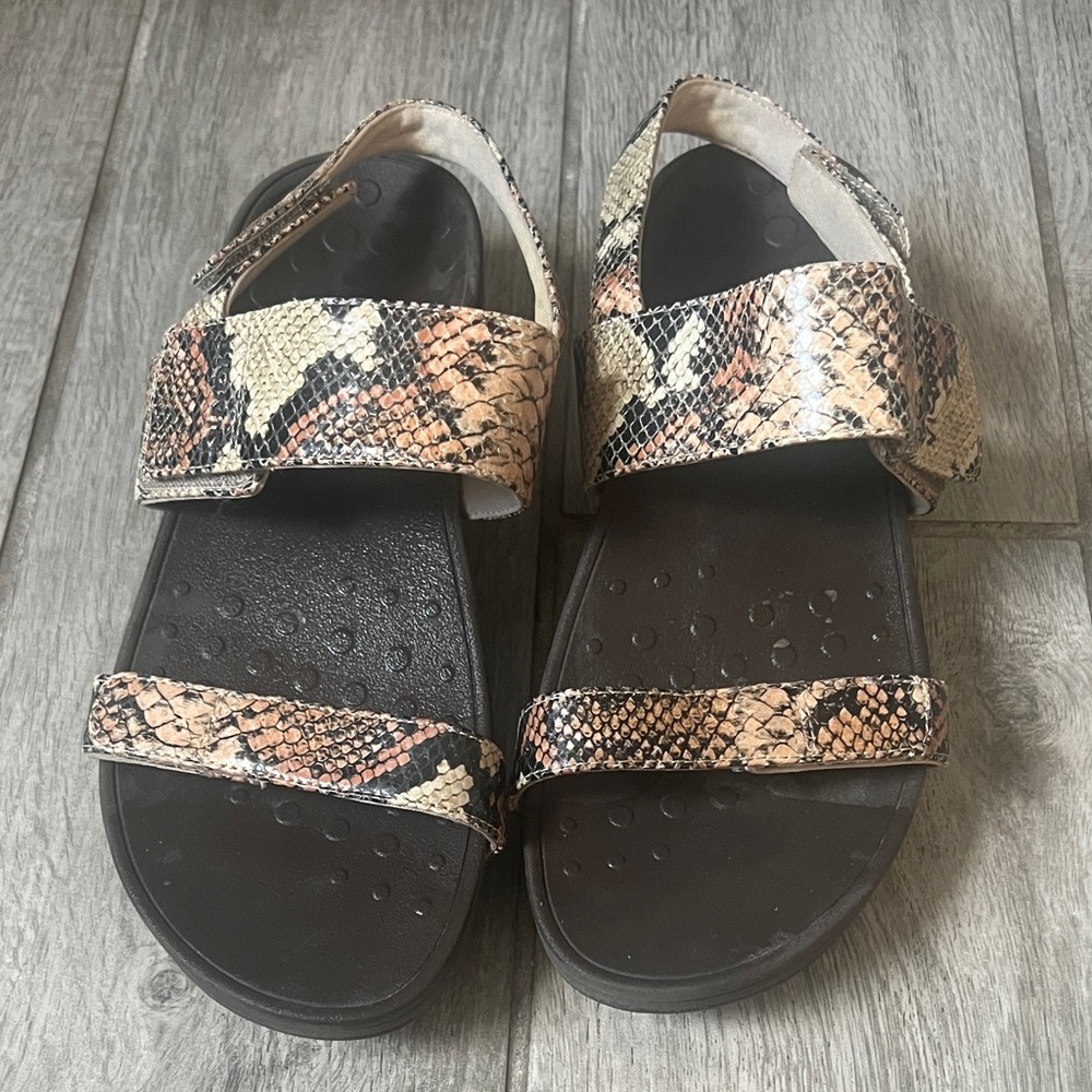 Vionic Snake Print Adjustable Strap Sandals - Bla… - image 1